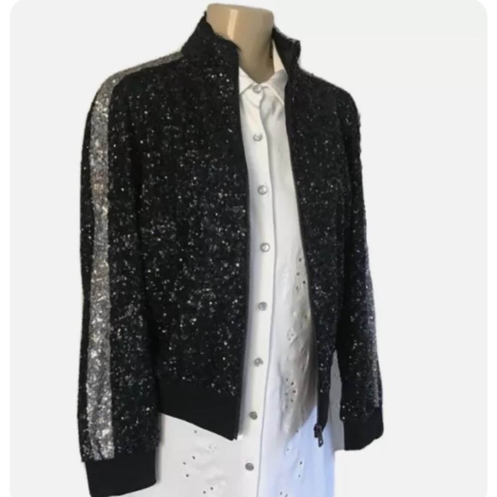 New Women’s Zadig & Voltaire Black Silver Sequin Jacket Sz Medium